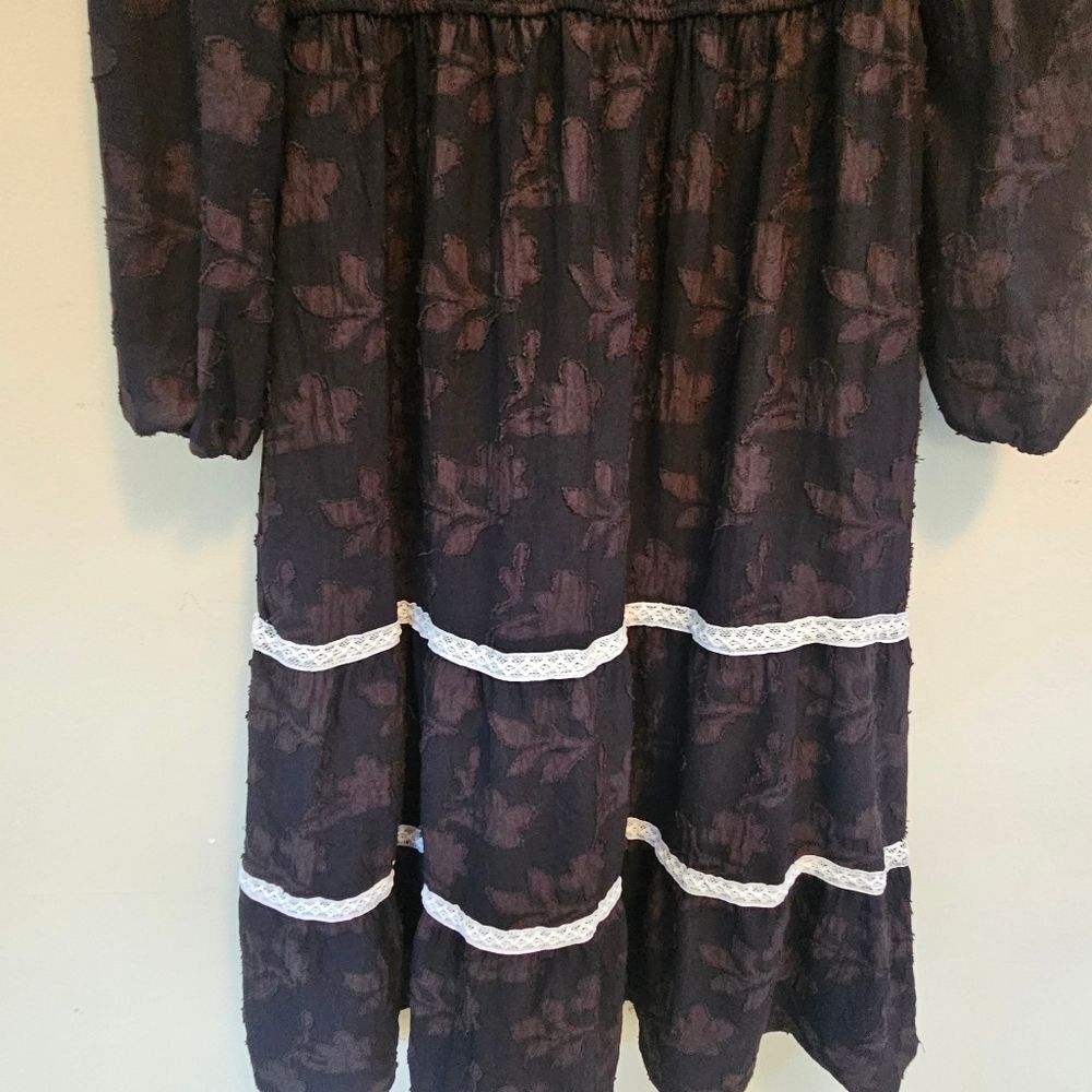Pretty Garden Dress Women L Black Smocked Bodice Bishop Sleeves Goth Witchy Maxi - Picture 3 of 13